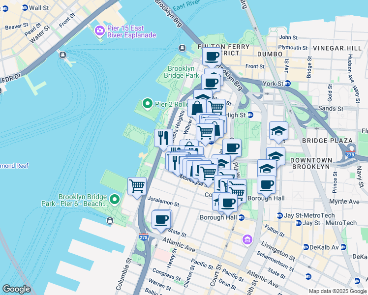 map of restaurants, bars, coffee shops, grocery stores, and more near in Brooklyn