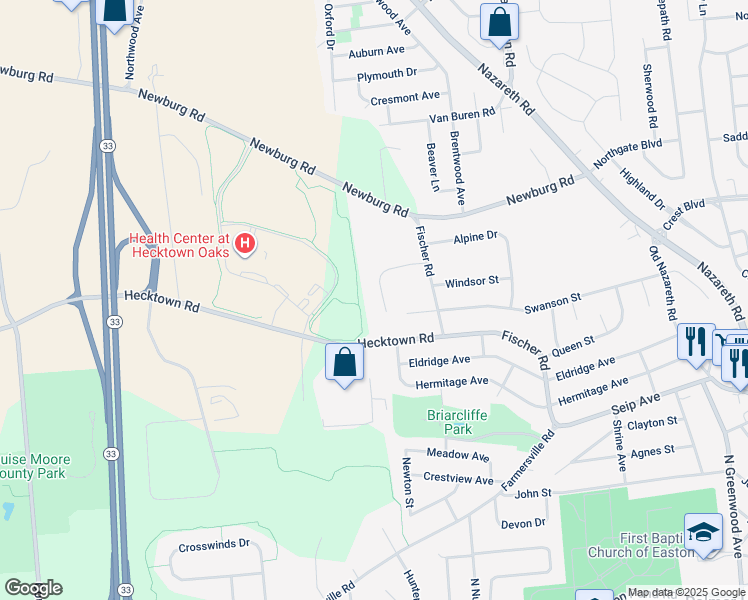 map of restaurants, bars, coffee shops, grocery stores, and more near 3141 Val Vista Drive in Easton