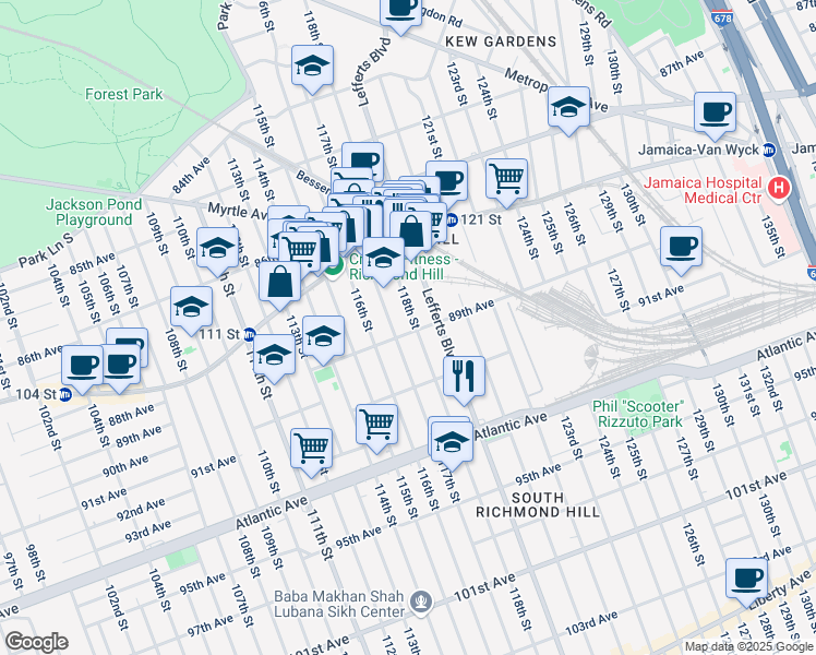 map of restaurants, bars, coffee shops, grocery stores, and more near in Queens