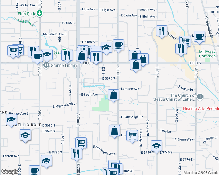 map of restaurants, bars, coffee shops, grocery stores, and more near 854 Pond View Way in Millcreek