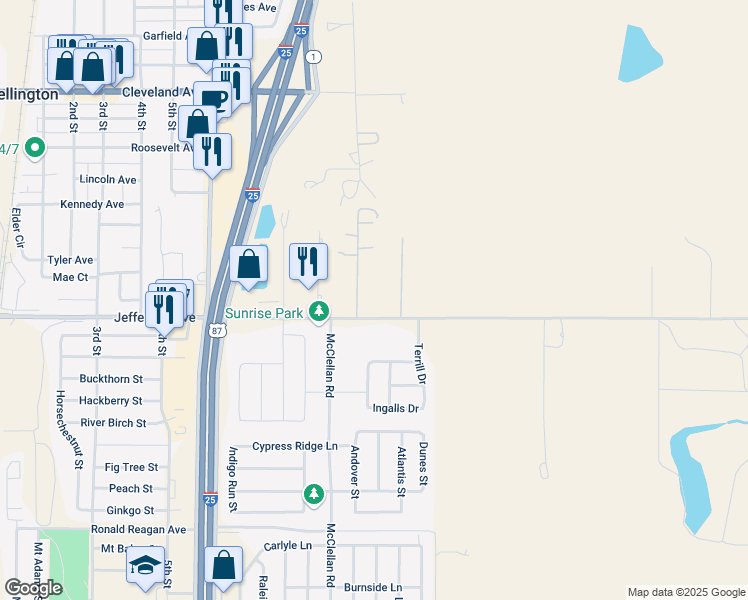 map of restaurants, bars, coffee shops, grocery stores, and more near 4400 Jefferson Avenue in Wellington