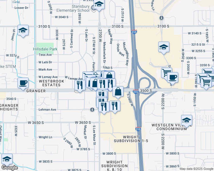 map of restaurants, bars, coffee shops, grocery stores, and more near 3515 West Constitution Drive in West Valley City