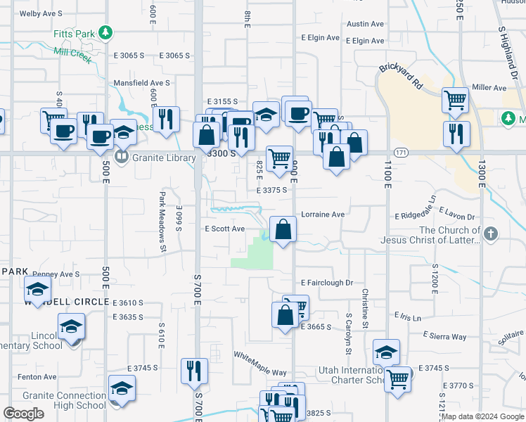 map of restaurants, bars, coffee shops, grocery stores, and more near 856 Pond View Way in Millcreek