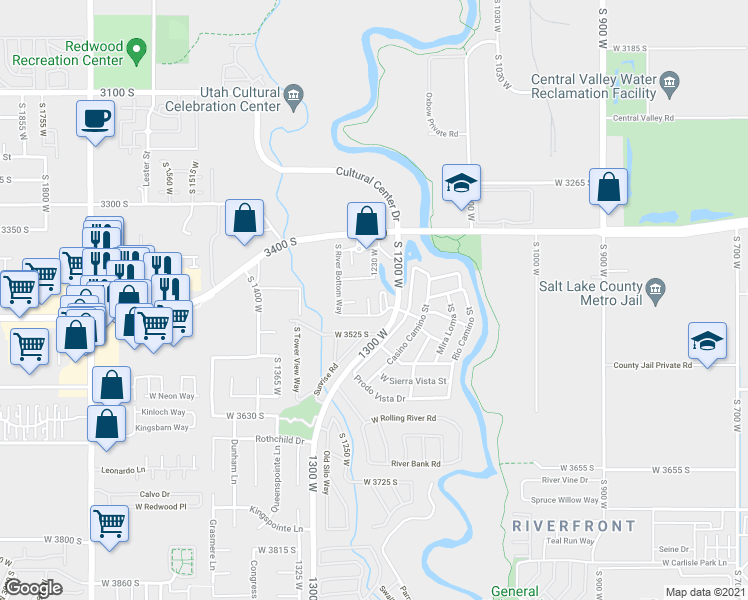 map of restaurants, bars, coffee shops, grocery stores, and more near 1234 Cj Way in West Valley City