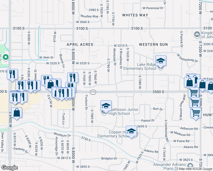 map of restaurants, bars, coffee shops, grocery stores, and more near 7780 West 3500 South in Magna