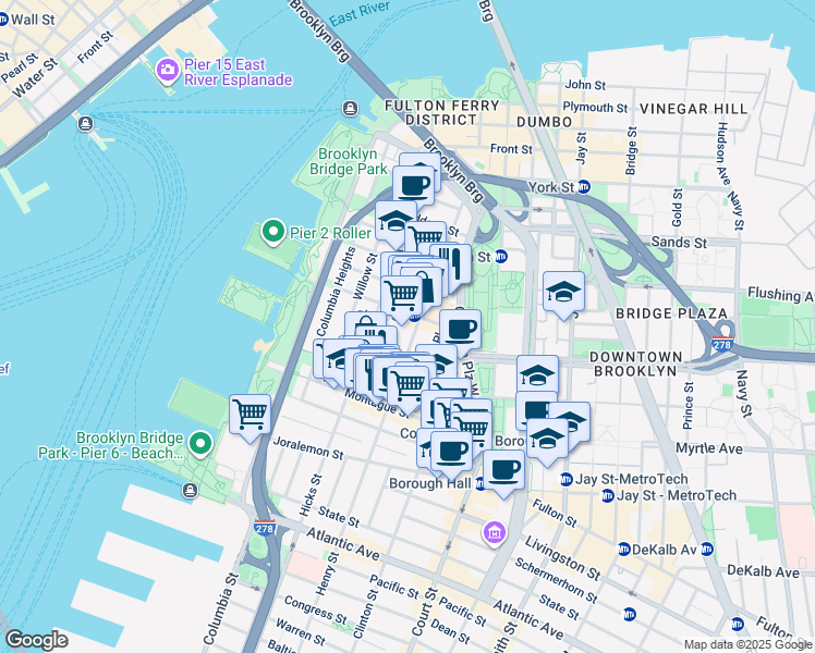 map of restaurants, bars, coffee shops, grocery stores, and more near 138 Henry Street in Brooklyn