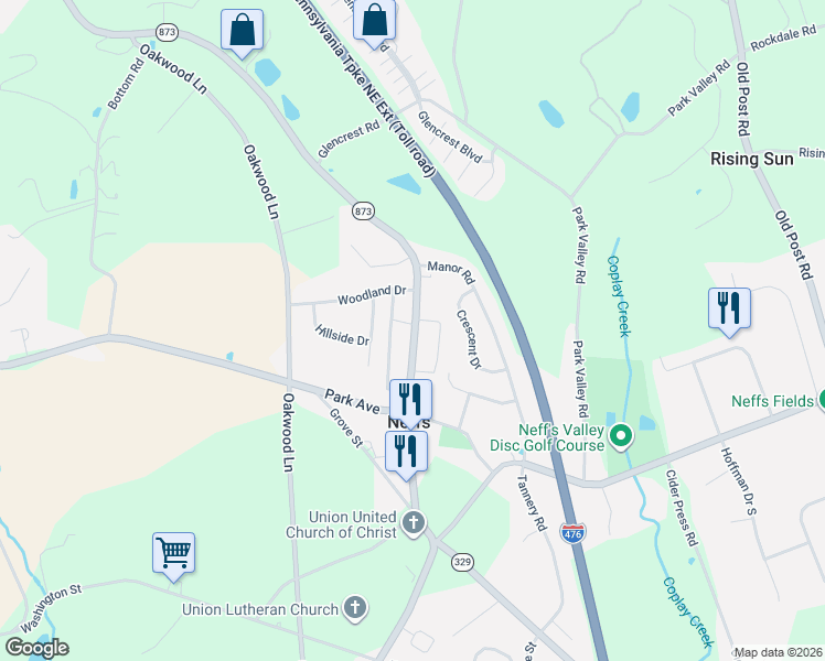 map of restaurants, bars, coffee shops, grocery stores, and more near 5765 Pennsylvania 873 in Schnecksville