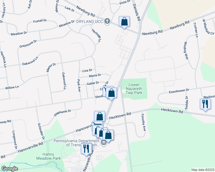 map of restaurants, bars, coffee shops, grocery stores, and more near 4425 Circle Drive in Bethlehem
