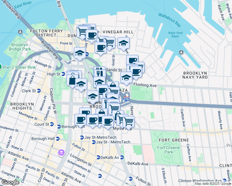 map of restaurants, bars, coffee shops, grocery stores, and more near 212 Gold Street in Brooklyn