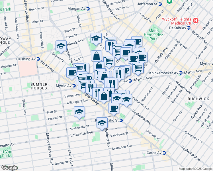 map of restaurants, bars, coffee shops, grocery stores, and more near in Brooklyn
