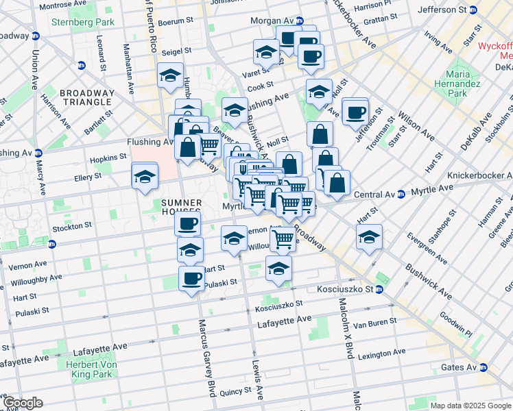 map of restaurants, bars, coffee shops, grocery stores, and more near in Brooklyn