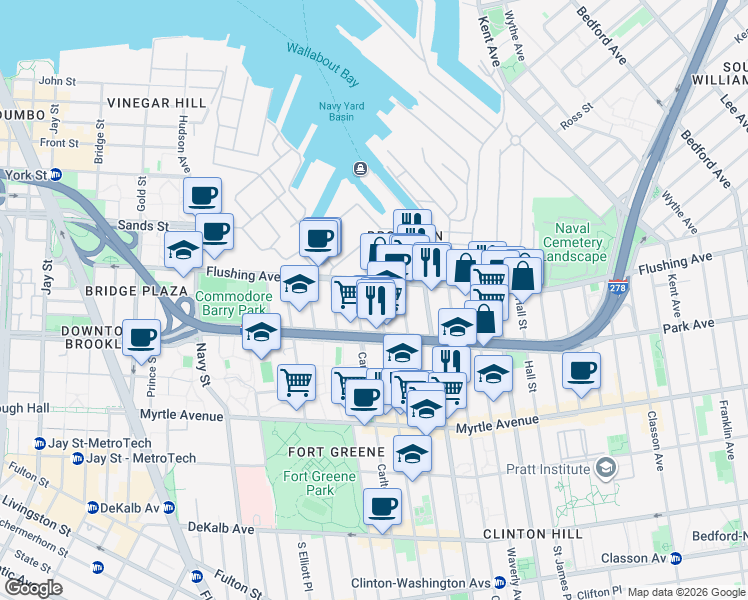 map of restaurants, bars, coffee shops, grocery stores, and more near in Brooklyn
