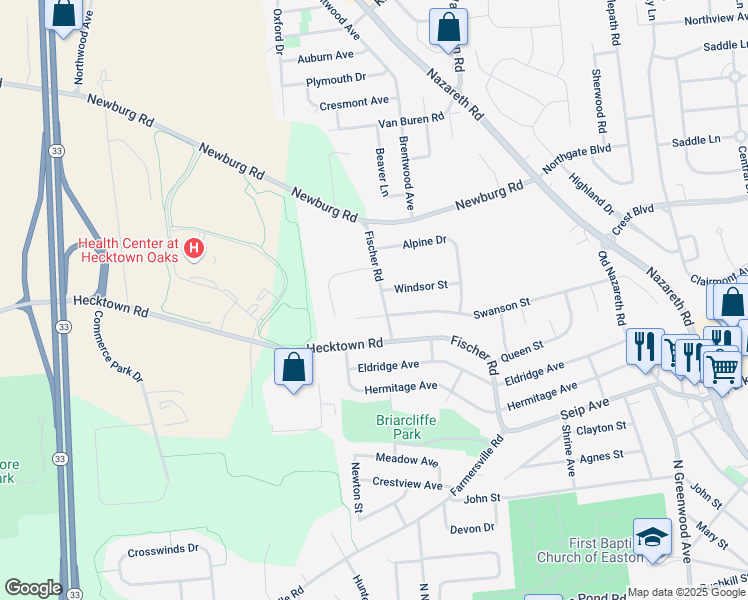 map of restaurants, bars, coffee shops, grocery stores, and more near 3100 Val Vista Drive in Easton