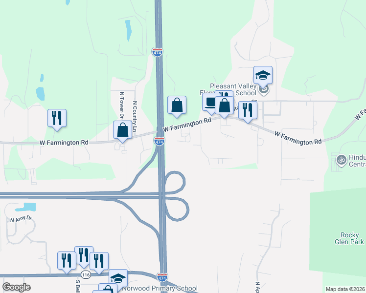 map of restaurants, bars, coffee shops, grocery stores, and more near 5116 West Farmington Road in Bellevue