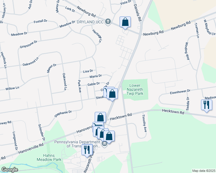 map of restaurants, bars, coffee shops, grocery stores, and more near 4425 Circle Drive in Bethlehem