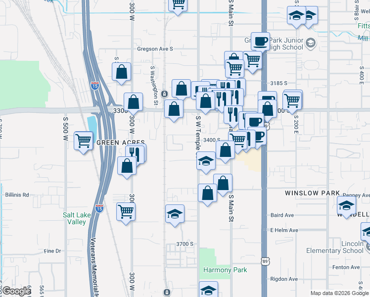 map of restaurants, bars, coffee shops, grocery stores, and more near 3408 South Carrick Drive in South Salt Lake