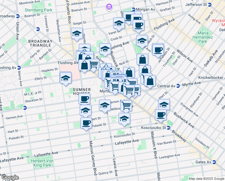 map of restaurants, bars, coffee shops, grocery stores, and more near in Brooklyn