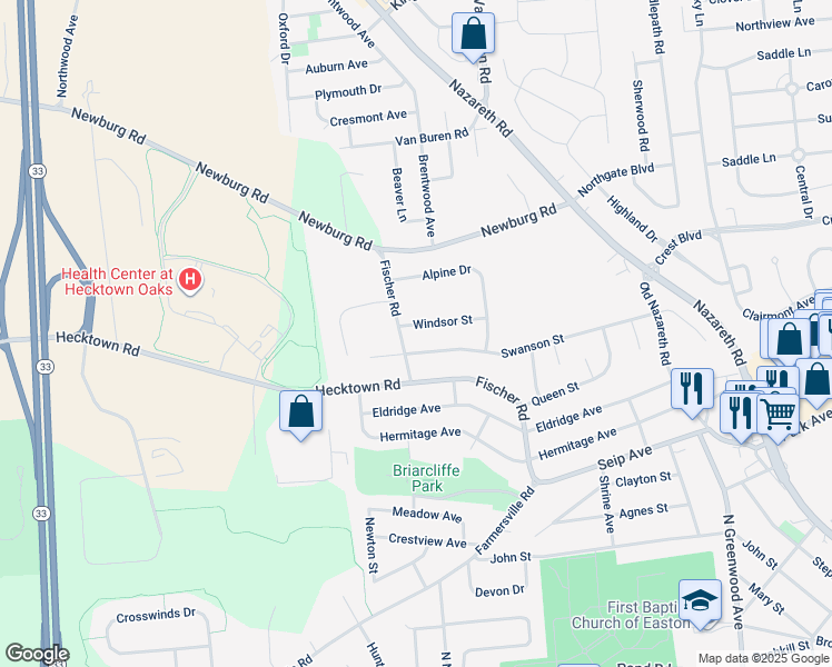 map of restaurants, bars, coffee shops, grocery stores, and more near 3018 Windsor Street in Easton