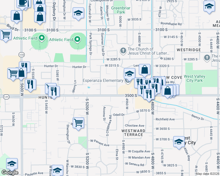 map of restaurants, bars, coffee shops, grocery stores, and more near 5087 West 3400 South in West Valley City