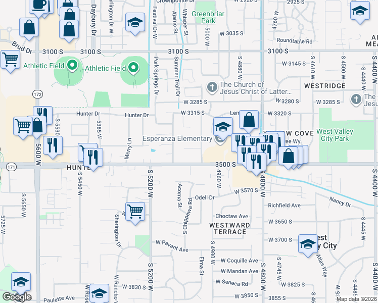 map of restaurants, bars, coffee shops, grocery stores, and more near 5087 West 3400 South in West Valley City