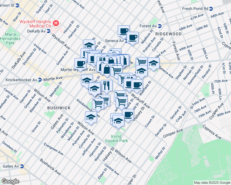 map of restaurants, bars, coffee shops, grocery stores, and more near in Brooklyn