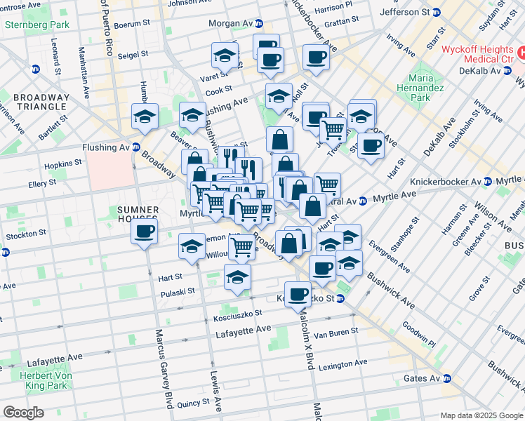 map of restaurants, bars, coffee shops, grocery stores, and more near in Brooklyn