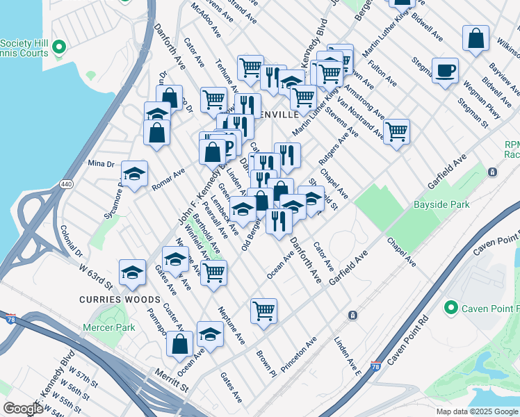 map of restaurants, bars, coffee shops, grocery stores, and more near in Jersey City
