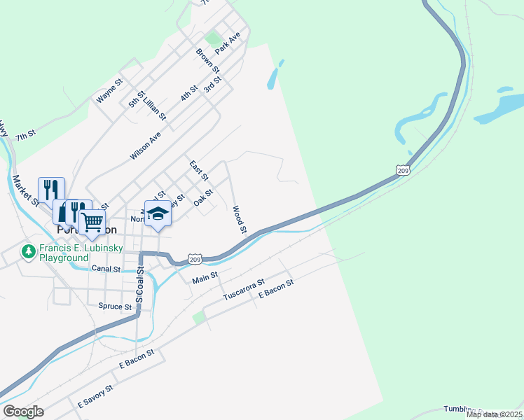 map of restaurants, bars, coffee shops, grocery stores, and more near 39 Wood Street in Port Carbon
