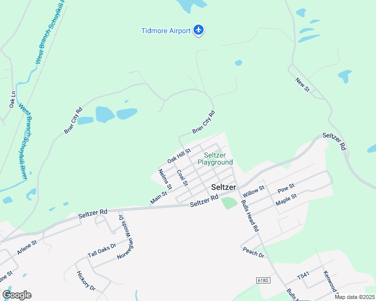 map of restaurants, bars, coffee shops, grocery stores, and more near Oak Hill Street in Seltzer