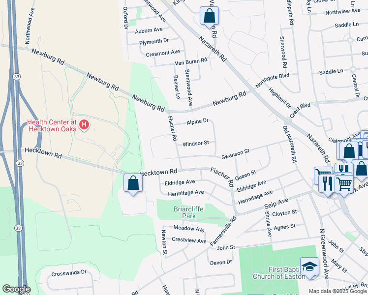 map of restaurants, bars, coffee shops, grocery stores, and more near 3018 Windsor Street in Easton