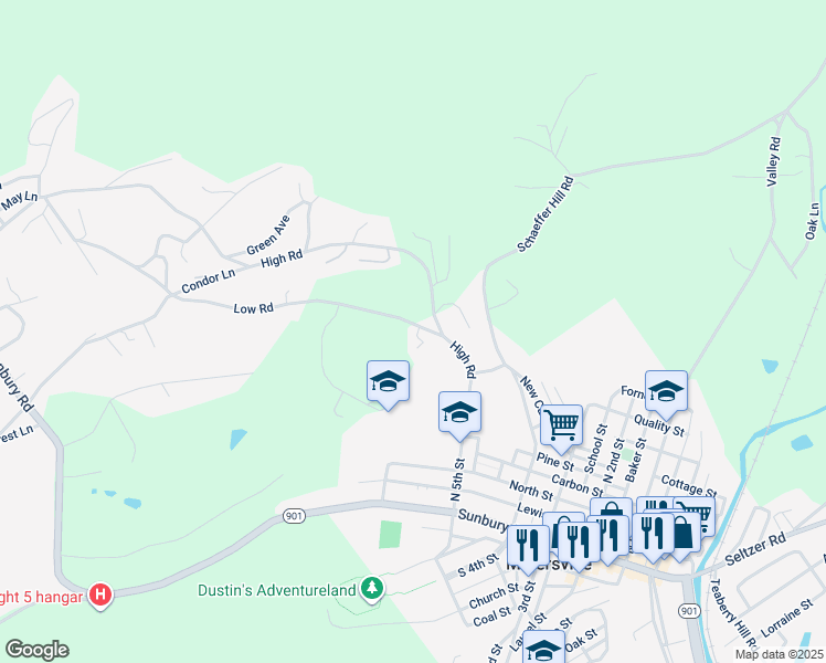 map of restaurants, bars, coffee shops, grocery stores, and more near 136 Low Road in Pottsville