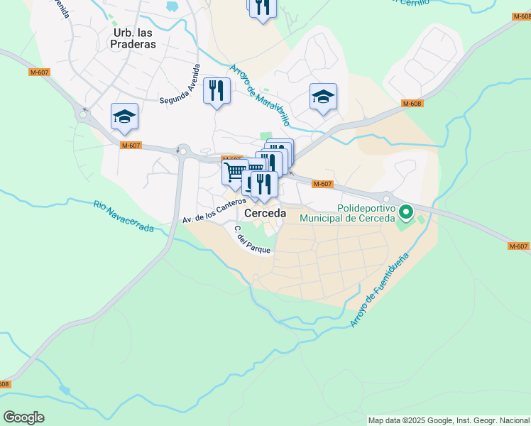 map of restaurants, bars, coffee shops, grocery stores, and more near in Cerceda
