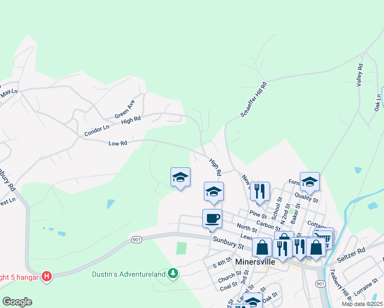 map of restaurants, bars, coffee shops, grocery stores, and more near 136 Low Road in Pottsville