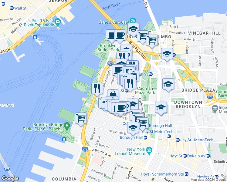 map of restaurants, bars, coffee shops, grocery stores, and more near in Brooklyn