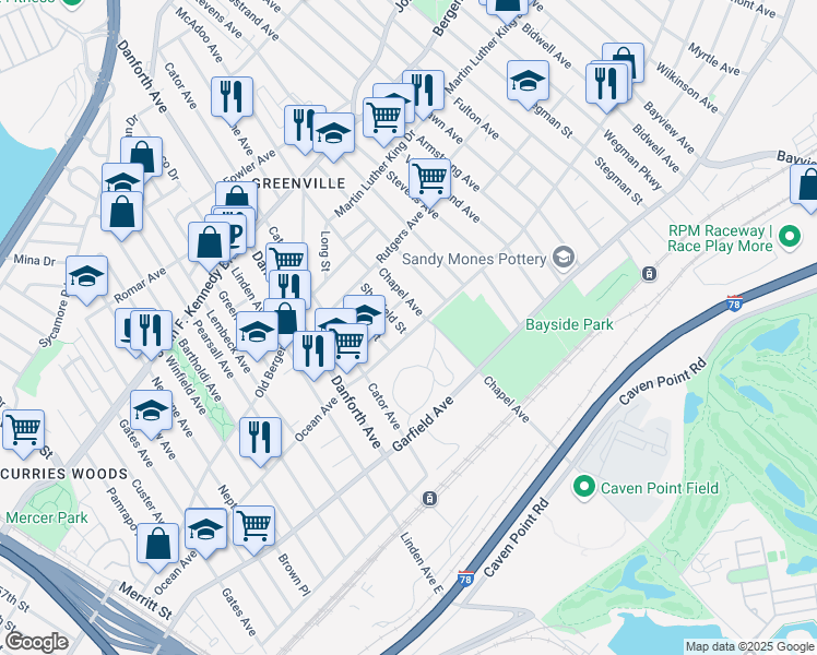 map of restaurants, bars, coffee shops, grocery stores, and more near 271 Chapel Avenue in Jersey City