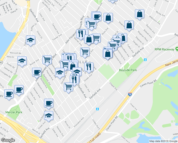 map of restaurants, bars, coffee shops, grocery stores, and more near 33 Sheffield Street in Jersey City