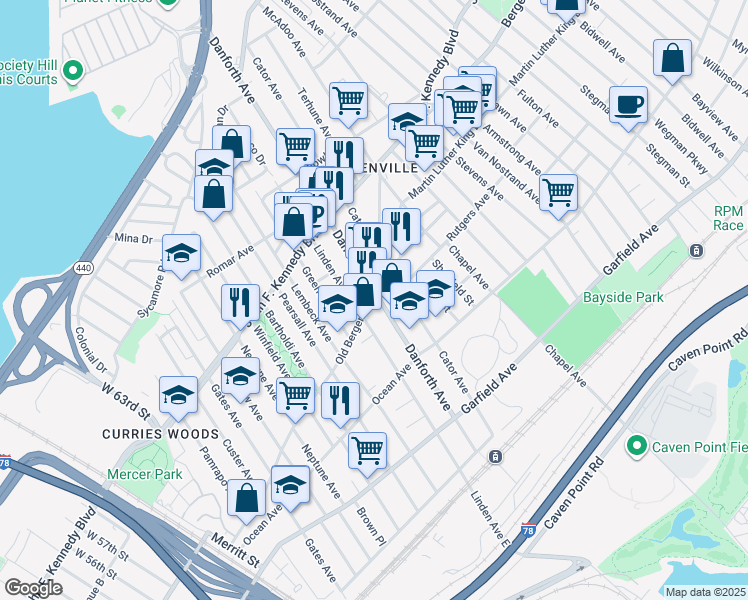 map of restaurants, bars, coffee shops, grocery stores, and more near in Jersey City