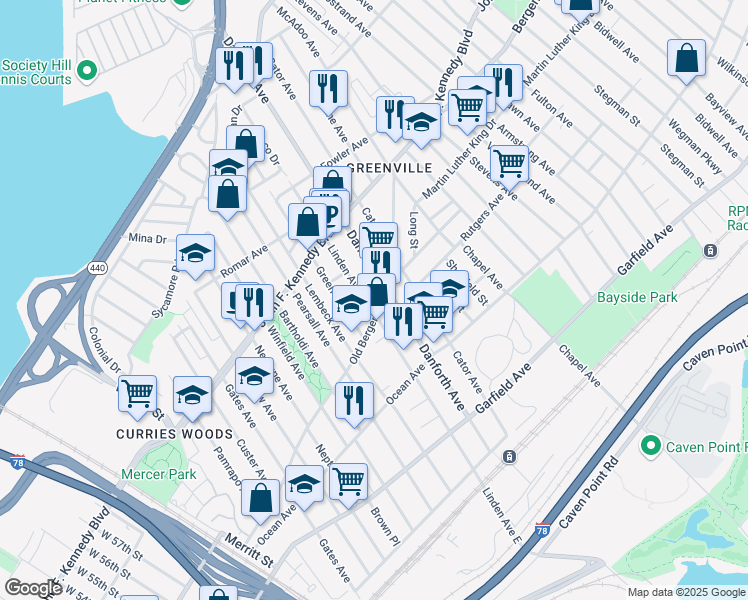 map of restaurants, bars, coffee shops, grocery stores, and more near in Jersey City