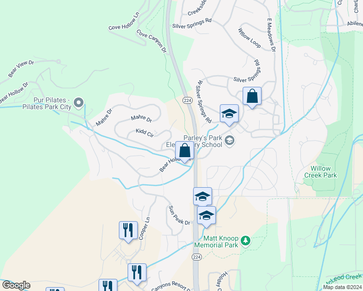 map of restaurants, bars, coffee shops, grocery stores, and more near 1920 Roffe Road in Park City