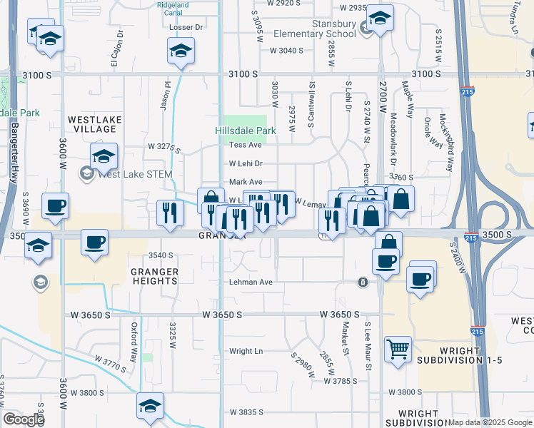 map of restaurants, bars, coffee shops, grocery stores, and more near 3064 West Beaver Circle in West Valley City