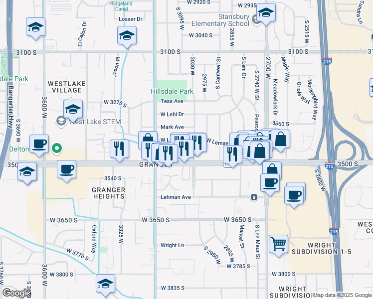 map of restaurants, bars, coffee shops, grocery stores, and more near 3430 3030 West in West Valley City