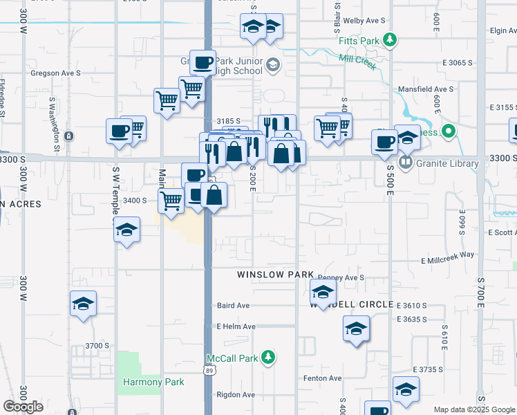 map of restaurants, bars, coffee shops, grocery stores, and more near 218 New Century Lane in South Salt Lake