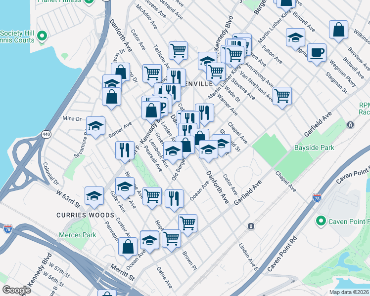 map of restaurants, bars, coffee shops, grocery stores, and more near in Jersey City