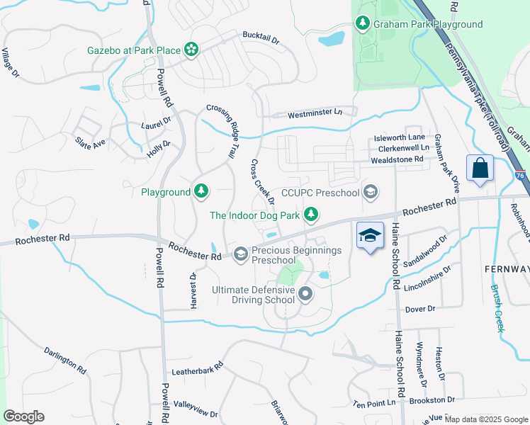 map of restaurants, bars, coffee shops, grocery stores, and more near 221 Thornapple Lane in Cranberry Township