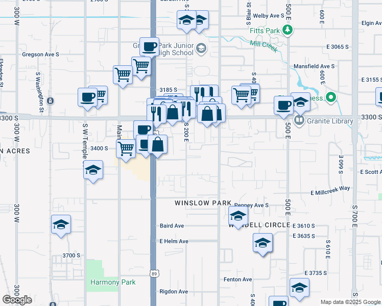map of restaurants, bars, coffee shops, grocery stores, and more near 218 New Century Lane in South Salt Lake