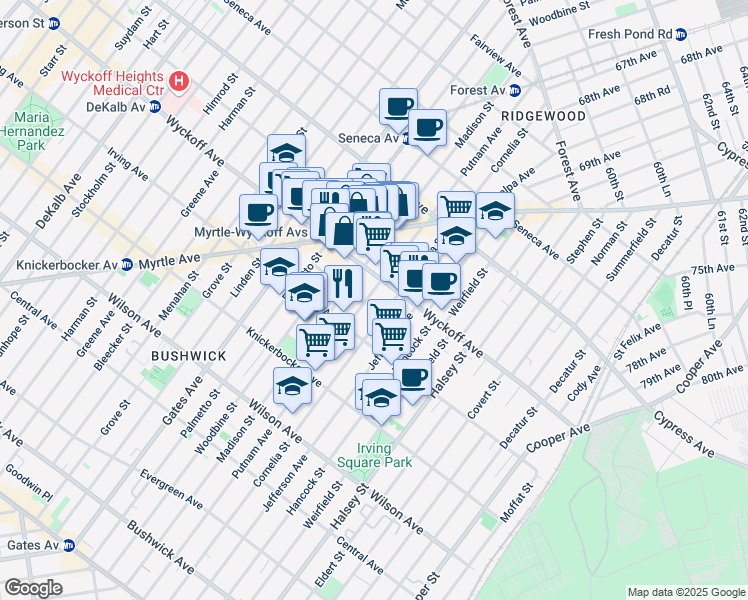 map of restaurants, bars, coffee shops, grocery stores, and more near in Brooklyn