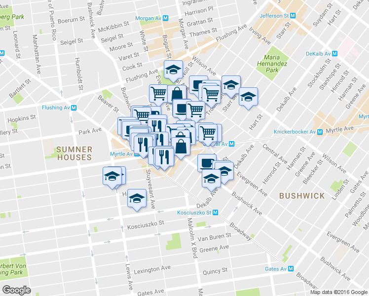 map of restaurants, bars, coffee shops, grocery stores, and more near in Brooklyn