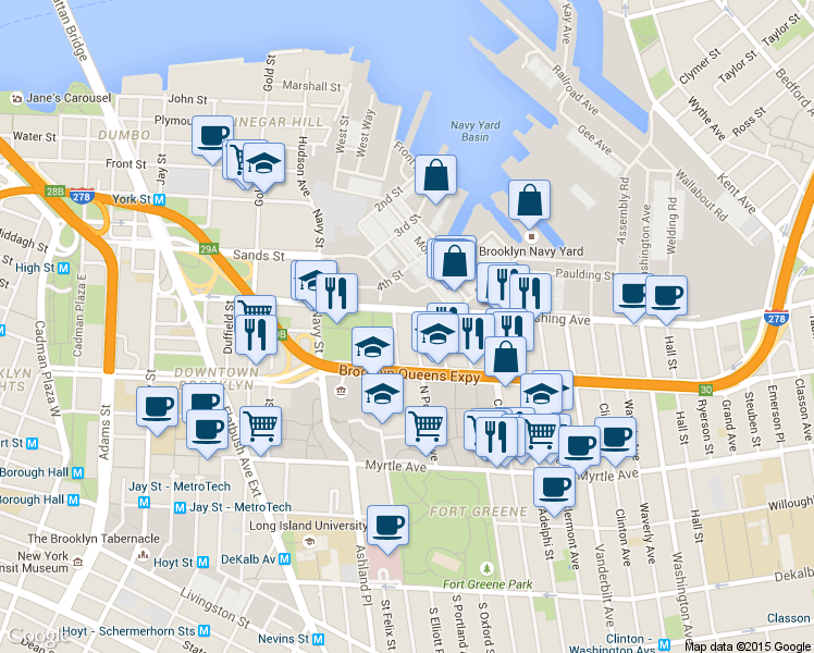 map of restaurants, bars, coffee shops, grocery stores, and more near in Brooklyn