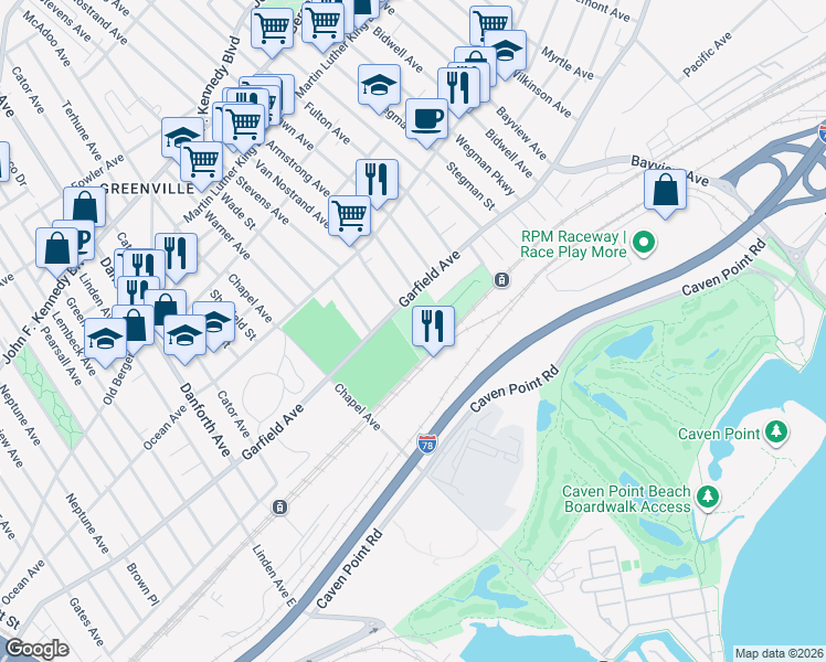 map of restaurants, bars, coffee shops, grocery stores, and more near in Jersey City