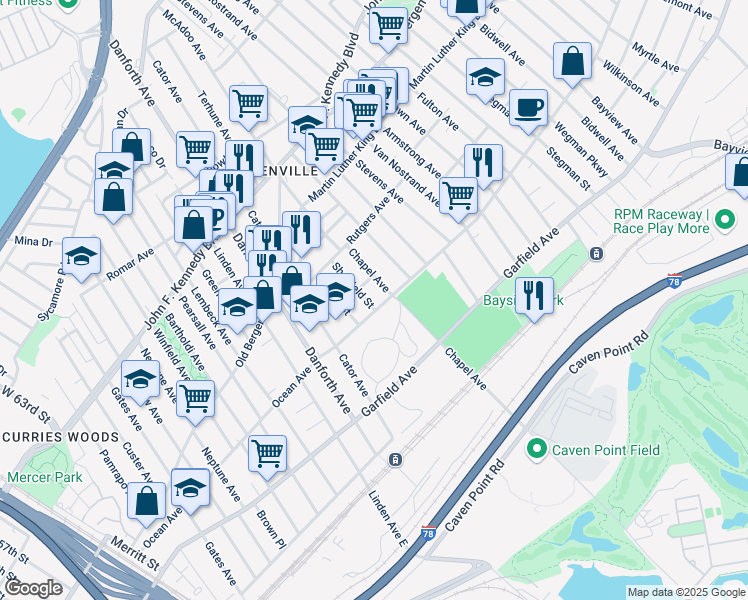 map of restaurants, bars, coffee shops, grocery stores, and more near 271 Chapel Avenue in Jersey City